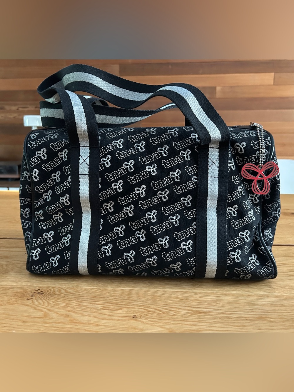 TNA Black Logo Canvas Duffel Bag with Gray Straps Y2K